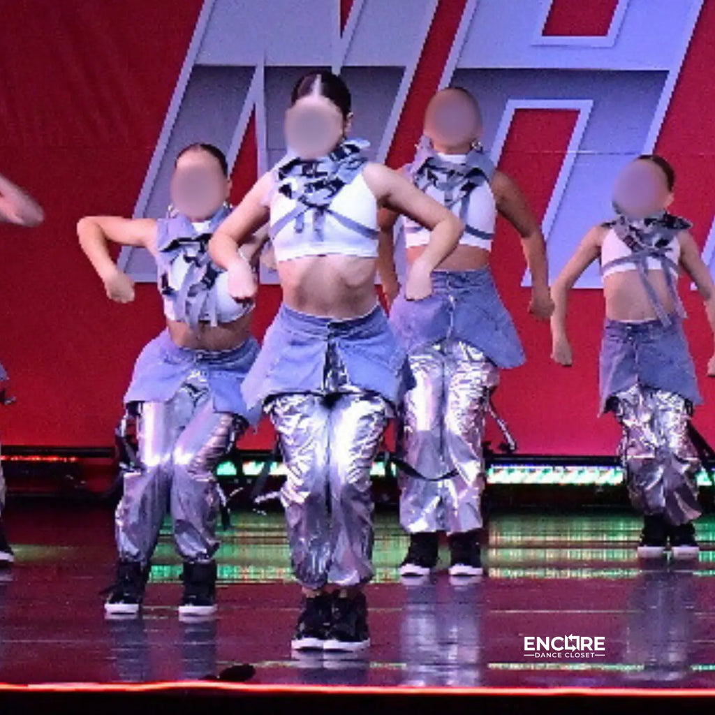 Silver Hip Hop Pants with Denim Details  pants