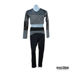 Black Contemporary Dance Set with Mesh Crop Top and Leggings  two piece