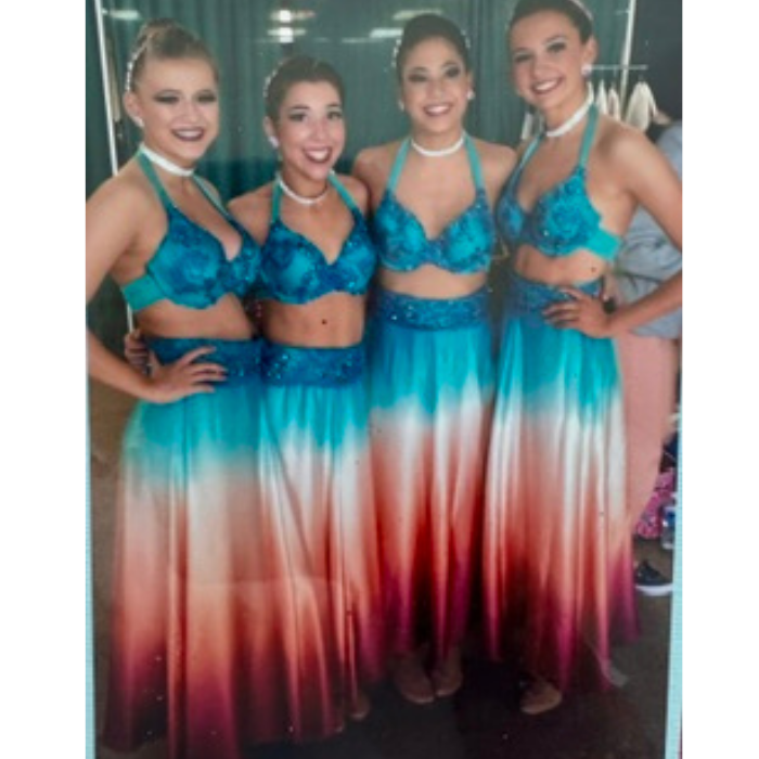 Teal Ombré Beaded Two-Piece with Sunset Skirt  two piece