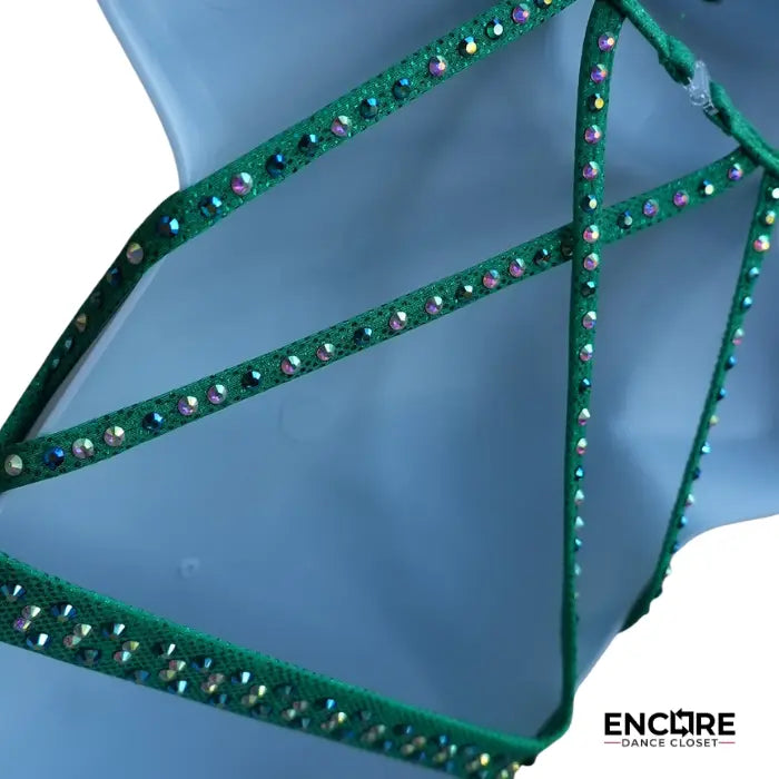 Emerald Green Rhinestone Fringe Costume  two piece