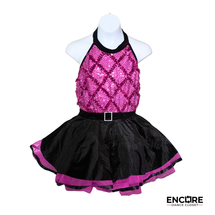 Pink Sequin Halter Jazz Costume with Black Tutu Skirt  dress