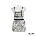 Bold Newspaper Print Skirt and Top Set  two piece
