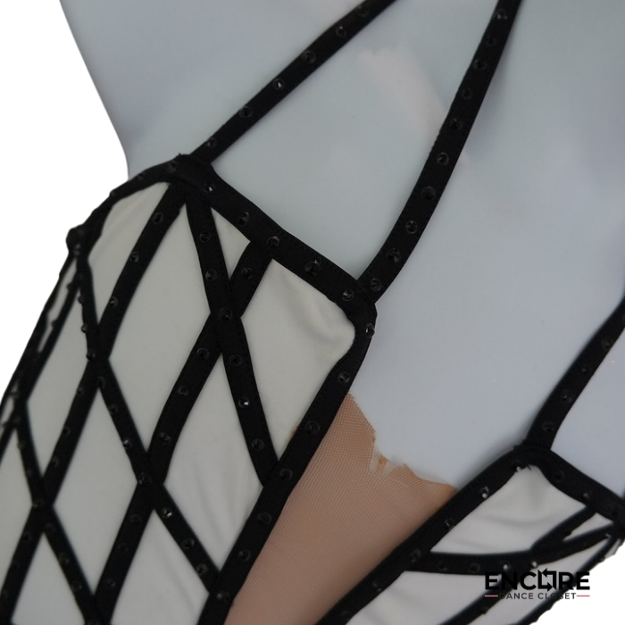 Black and White Geometric Two-Piece Dance Costume with Hat  leotard