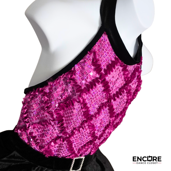Pink Sequin Halter Jazz Costume with Black Tutu Skirt  dress