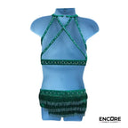 Emerald Green Rhinestone Fringe Costume  two piece