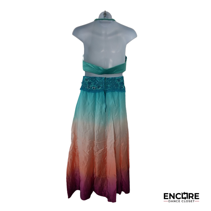 Teal Ombré Beaded Two-Piece with Sunset Skirt  two piece