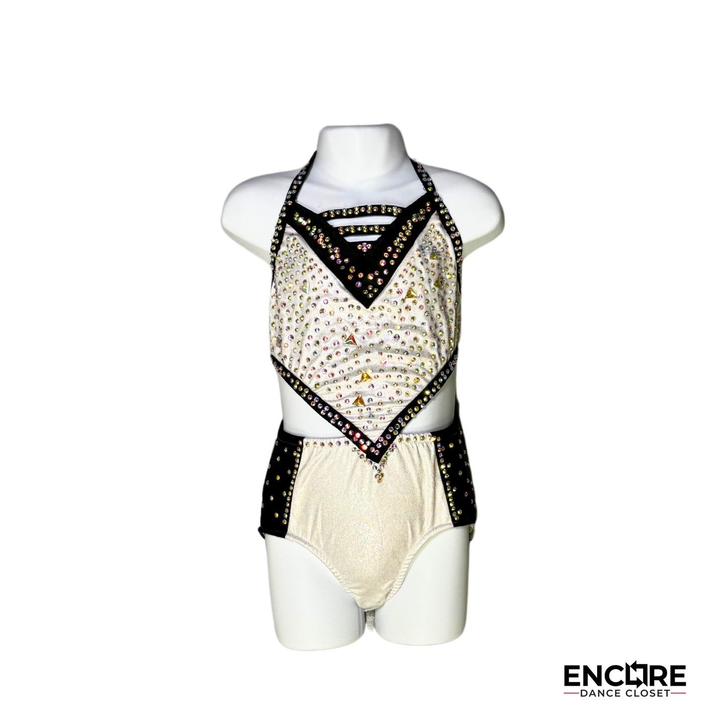 Edgy Black and White Leotard with Spiky Shoulders