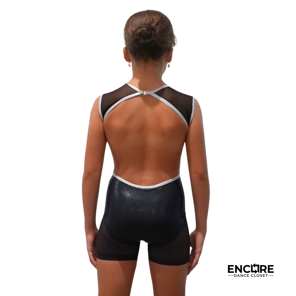 Edgy Metallic Biketard with Rhinestones - Encore Dance Closet