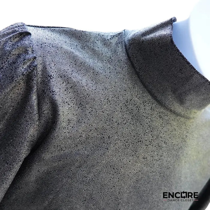 Shiny Mock Neck Puffer Sleeve Top with Mesh Detail  top