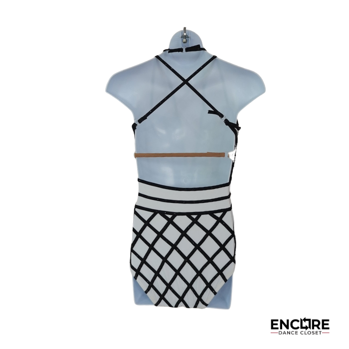 Black and White Geometric Two-Piece Dance Costume with Hat  leotard