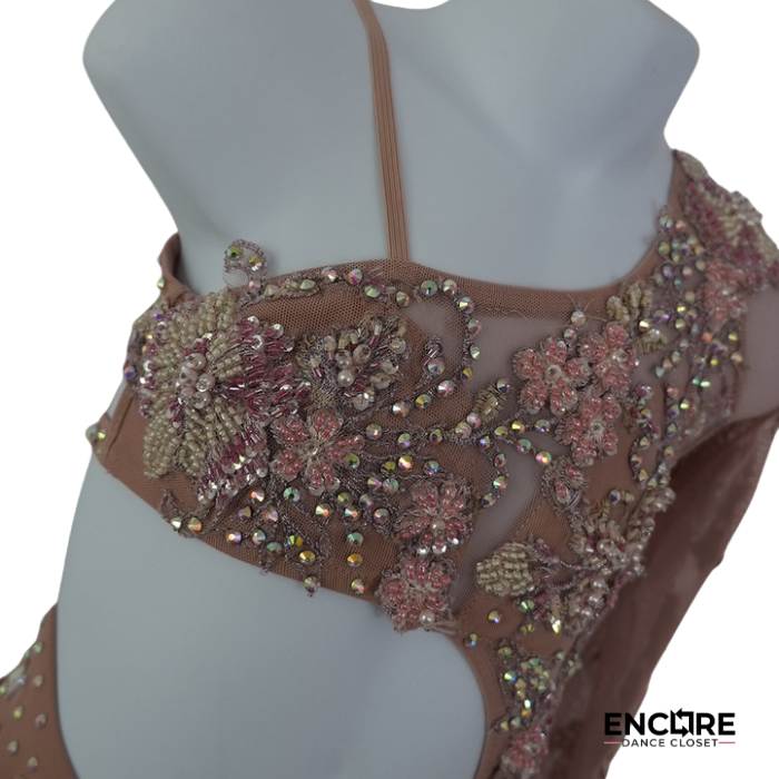 Blush One-Sleeve Rhinestone Solo Costume  leotard
