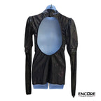 Shiny Mock Neck Puffer Sleeve Top with Mesh Detail  top