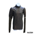 Iridescent Mock Neck Puffer Sleeve Top with Mesh Detail  top