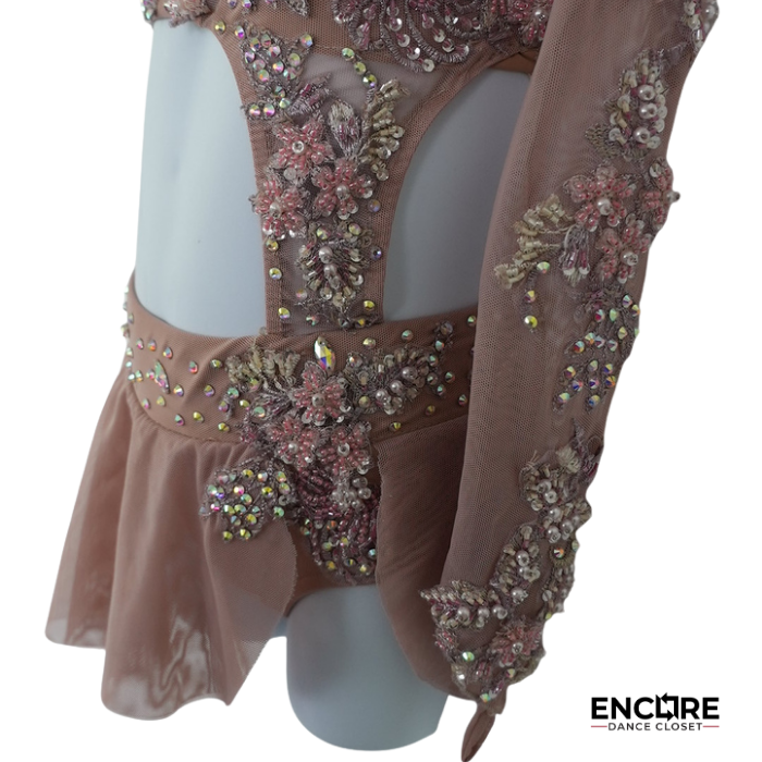 Blush One-Sleeve Rhinestone Solo Costume  leotard