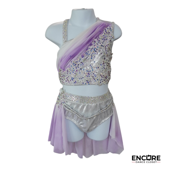 Lavender and Silver Rhinestone Two-Piece Dance Costume  two piece