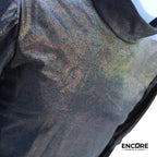 Iridescent Mock Neck Puffer Sleeve Top with Mesh Detail  top