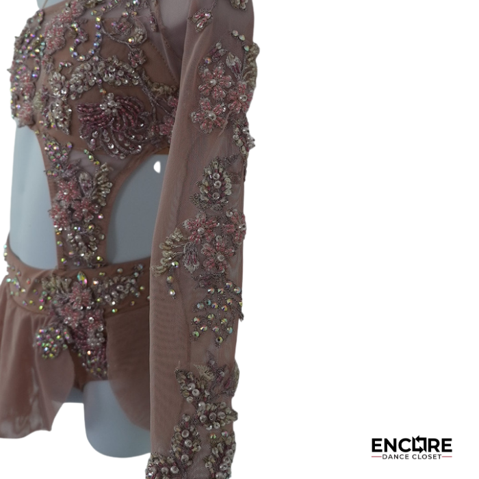 Blush One-Sleeve Rhinestone Solo Costume  leotard
