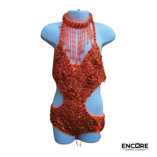 Fiery Tangerine Cutout Jazz Costume  leotard