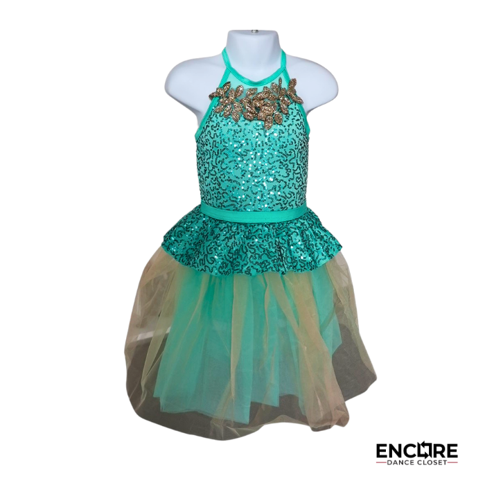 Emerald Green Sequin Convertible Biketard with Two Skirts  dress