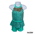 Emerald Green Sequin Convertible Biketard with Two Skirts  dress