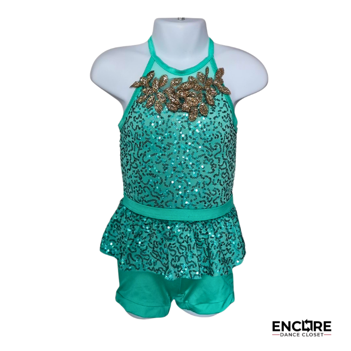 Emerald Green Sequin Convertible Biketard with Two Skirts  dress