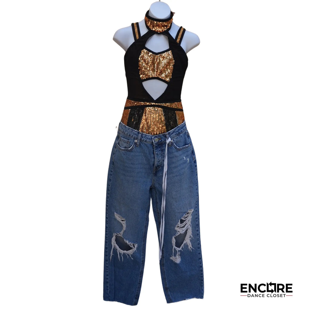 Black & Gold Cut-Out Glam  leotard