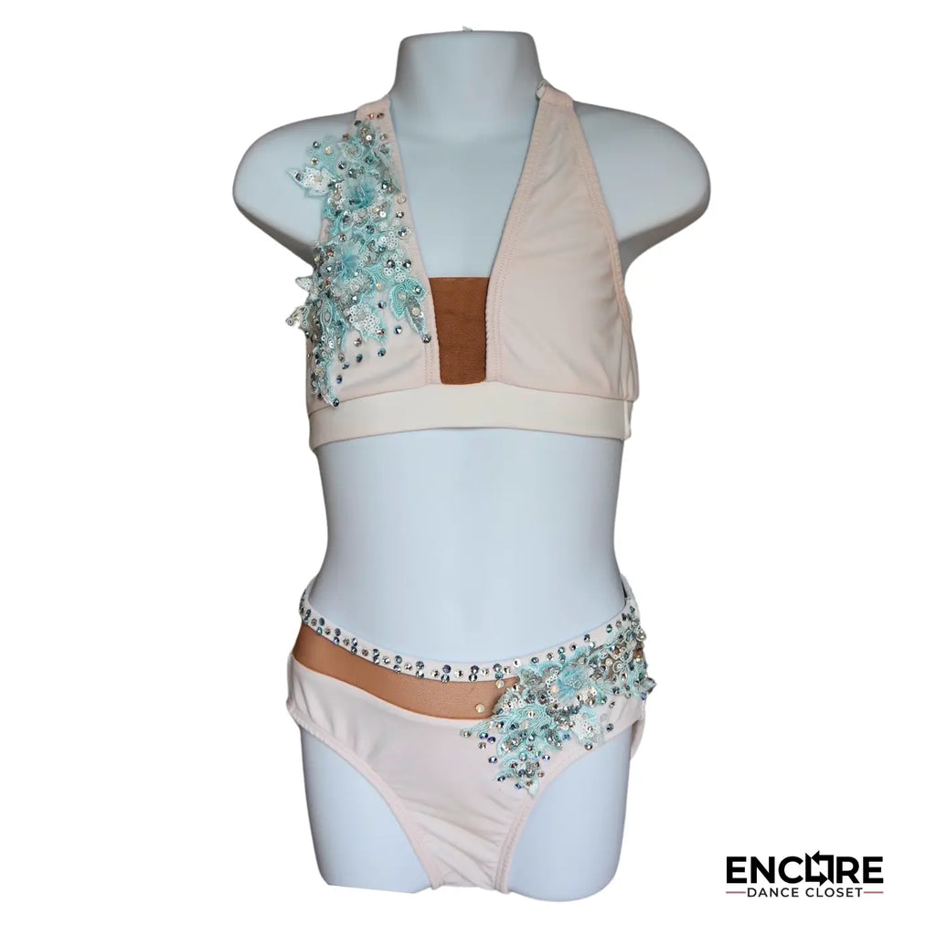 Aqua-Accented White Set with Rhinestones  two piece
