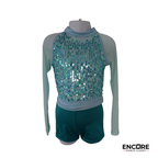 Aqua Iridescent Sequin Mesh Top & Shorts Set  biketard