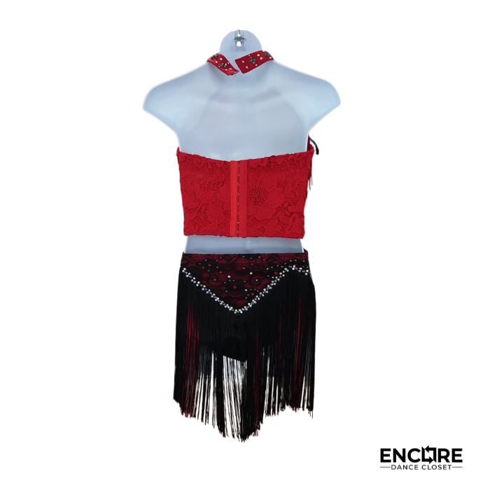 Red and Black Fringe Jazz Costume with Rhinestone Details – Encore Dance Closet Red and Black Fringe Jazz Costume with Rhinestone Details – Encore Dance Closet