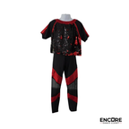 Red & Black Sequin Two-Piece Set with Mesh Leg Detail  pants
