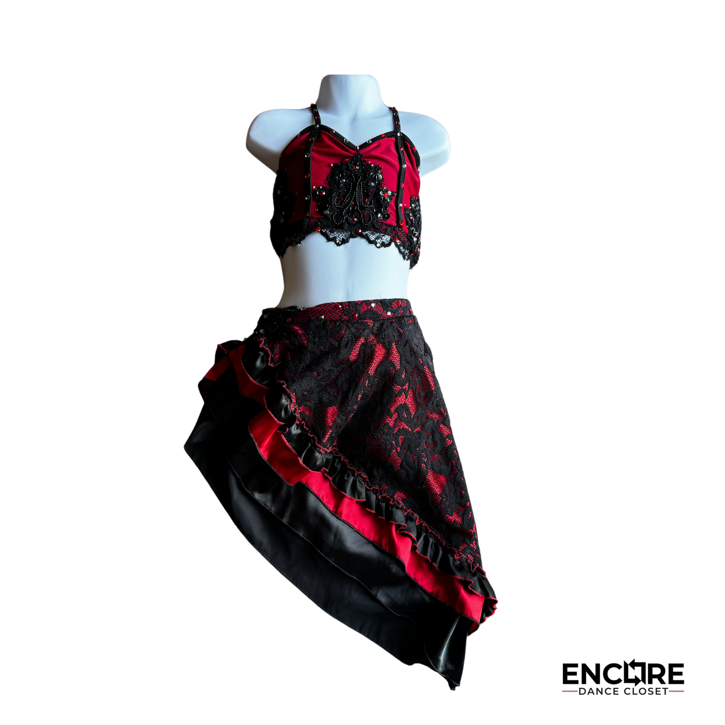 Fiery Flamenco-Inspired Two-Piece with Detachable Skirt