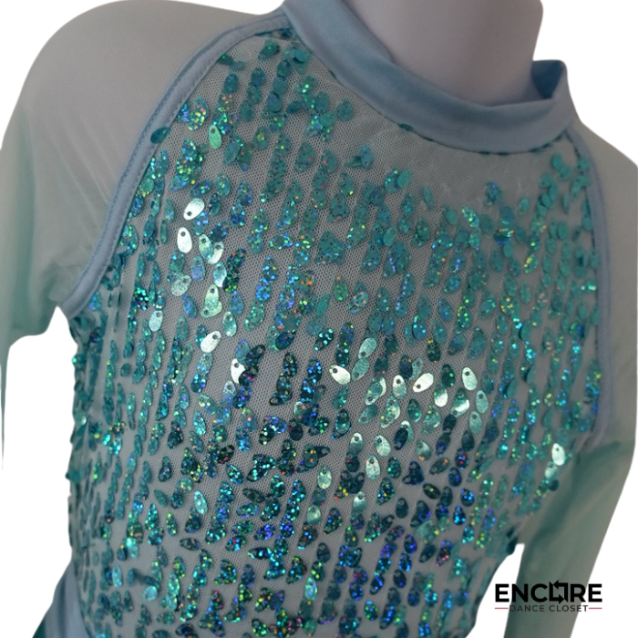 Aqua Iridescent Sequin Mesh Top & Shorts Set  biketard