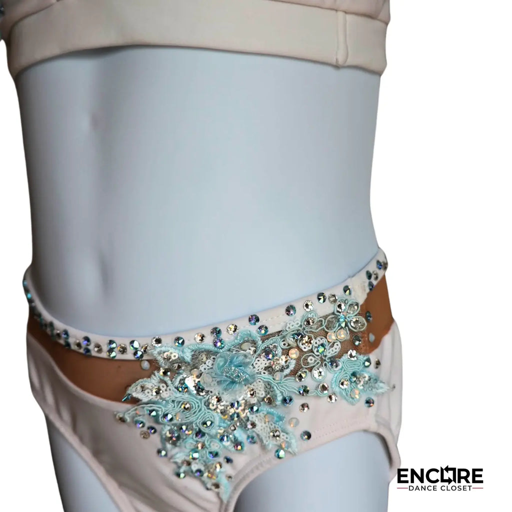 Aqua-Accented White Set with Rhinestones  two piece