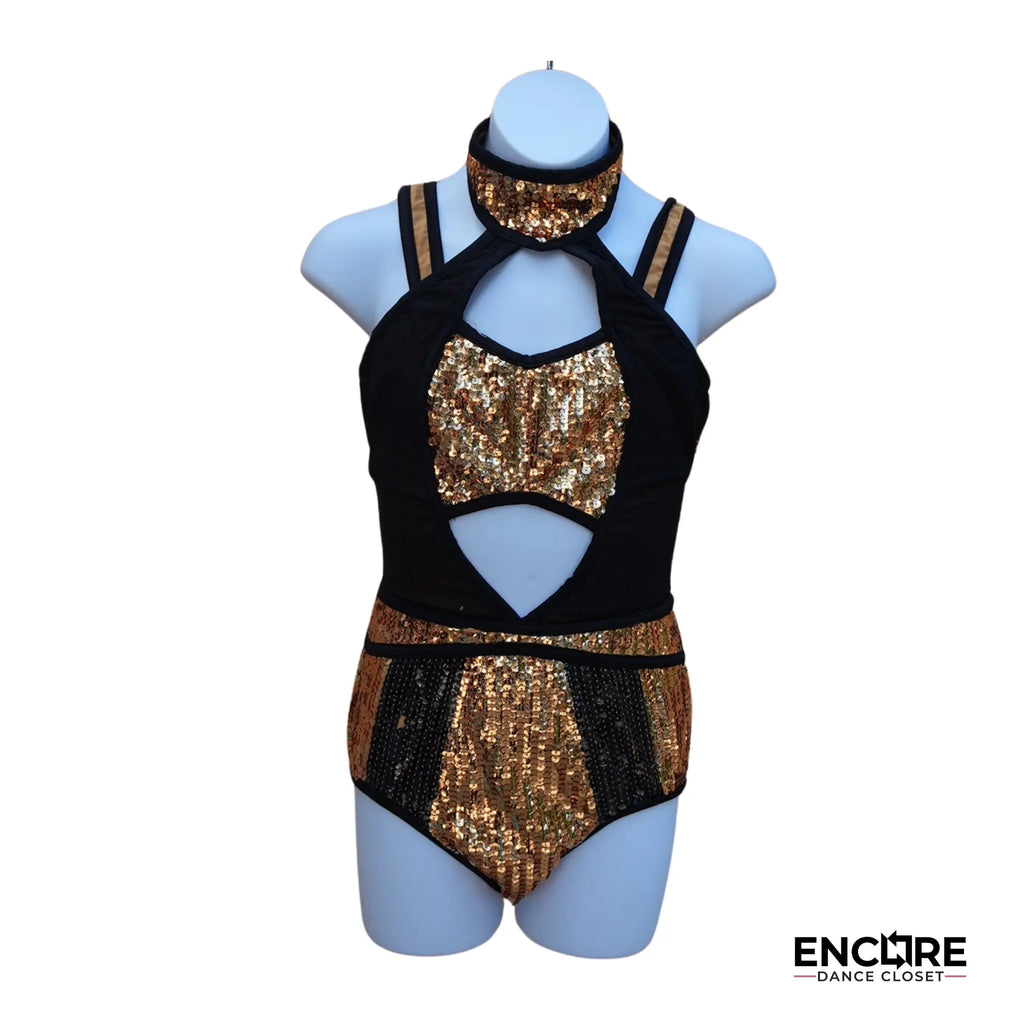 Black & Gold Cut-Out Glam  leotard