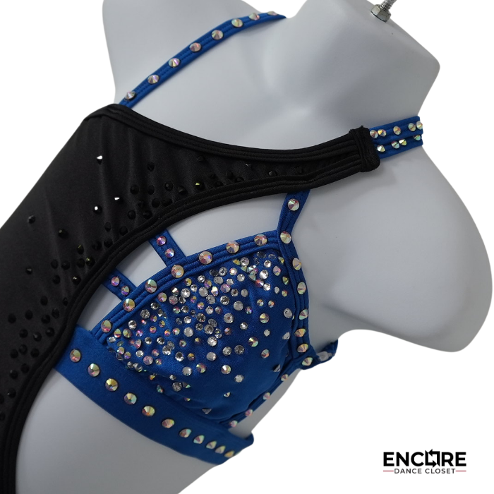 Black and Blue Asymmetrical Contemporary Costume w/ Rhinestones  two piece