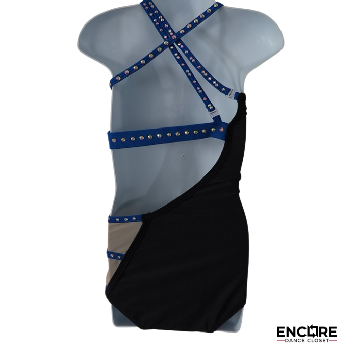 Black and Blue Asymmetrical Contemporary Costume w/ Rhinestones  two piece