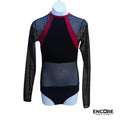 Black Mesh and Velvet Leotard with Red Velvet Accents  leotard