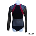 Black Mesh and Velvet Leotard with Red Velvet Accents  leotard