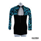 Teal Iridescent Sequin Velvet Long-Sleeve Biketard  biketard