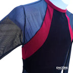 Black Mesh and Velvet Leotard with Red Velvet Accents  leotard