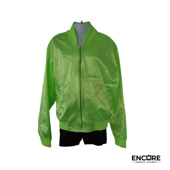 Neon Green Satin Bomber & Black Shorts Set  two piece
