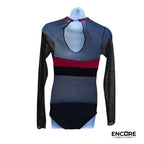 Black Mesh and Velvet Leotard with Red Velvet Accents  leotard