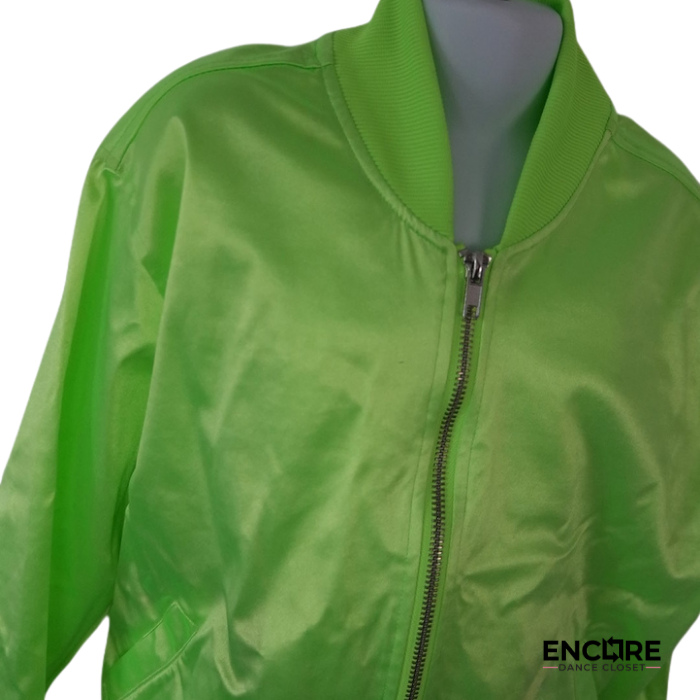 Neon Green Satin Bomber & Black Shorts Set  two piece