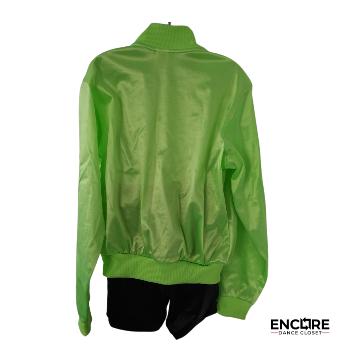 Neon Green Satin Bomber & Black Shorts Set  two piece