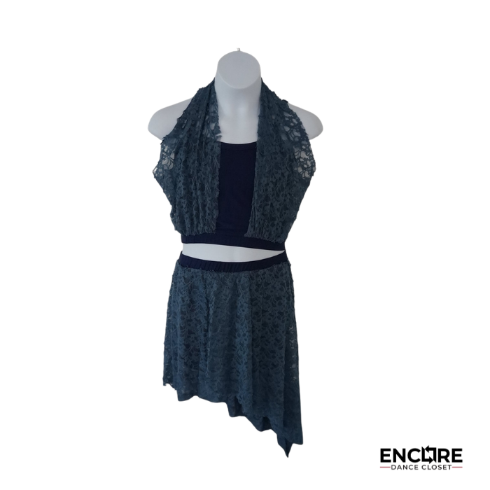 Slate Blue Eyelash Lace Halter Two-Piece  two piece