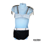 Black Briefs with Silver Waistband and Rhinestone Belt Straps  two piece