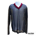 Black Mesh Long-Sleeve Top with Red Velvet Trim  top