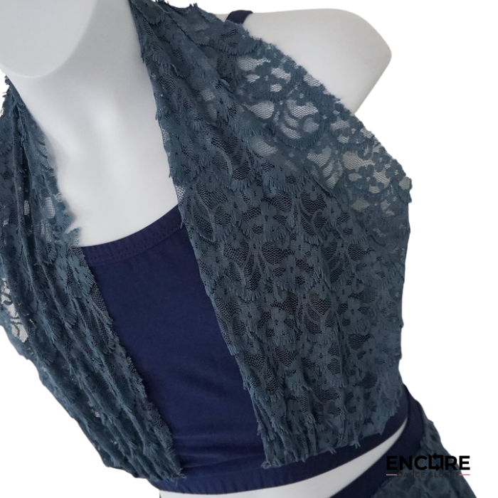 Slate Blue Eyelash Lace Halter Two-Piece  two piece