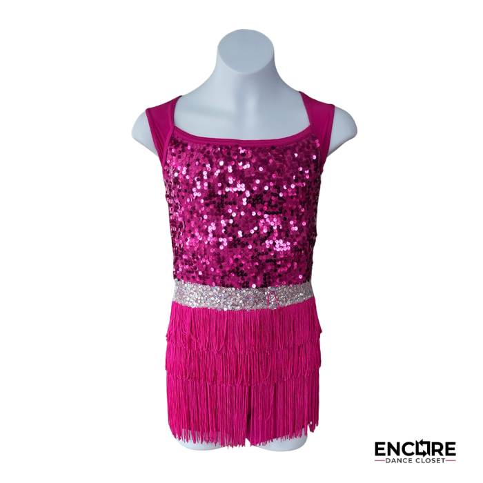 Hot Pink Sequin Fringe Jazz Costume  biketard