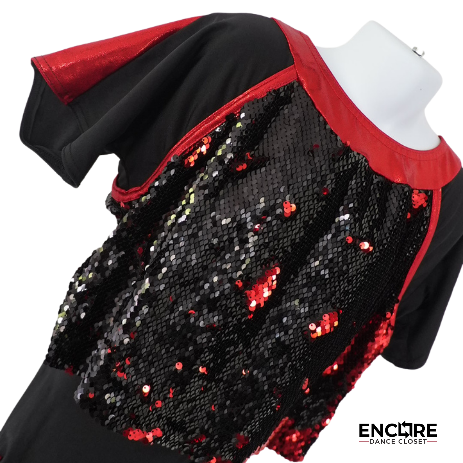 Red & Black Sequin Two-Piece Set with Mesh Leg Detail  pants